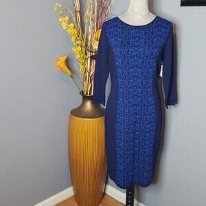 Nine West Sheath Patterned 3/4 Sleeve Knit Sweater Dress Size Medium NWT